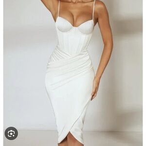 Oh Polly Cream Dress Corset Midi